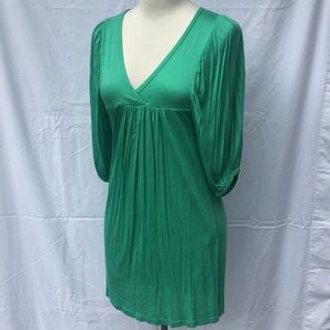 Mint Green Gathered V-Neck 1/2 Sleeve Tunic Dress